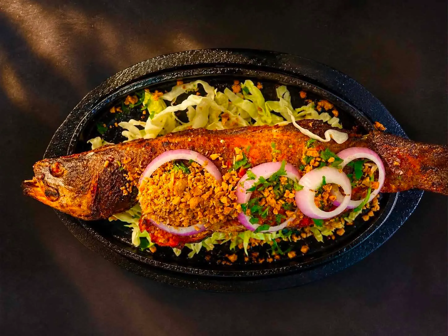 Grilled Indian food with curry and bread